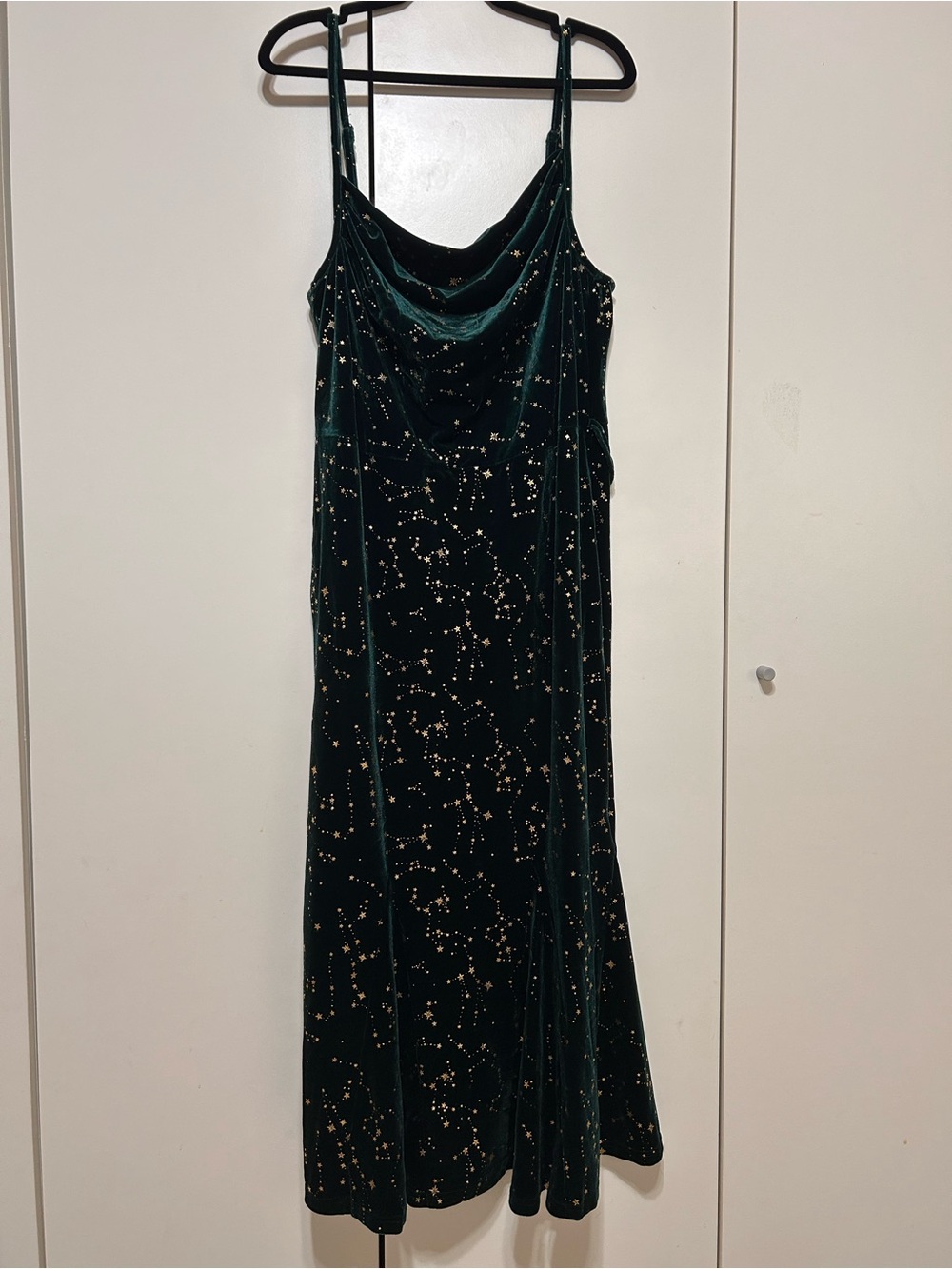Cider Emerald Green Velvet midi Dress with Gold Star Print